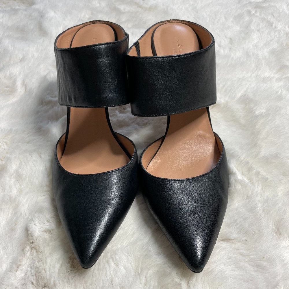 Halston Heritage Isabella black pointed toe leather high-heel mule - Size 10